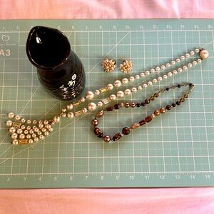 Saki bottle black with white letters and stamped vintage jewelry
